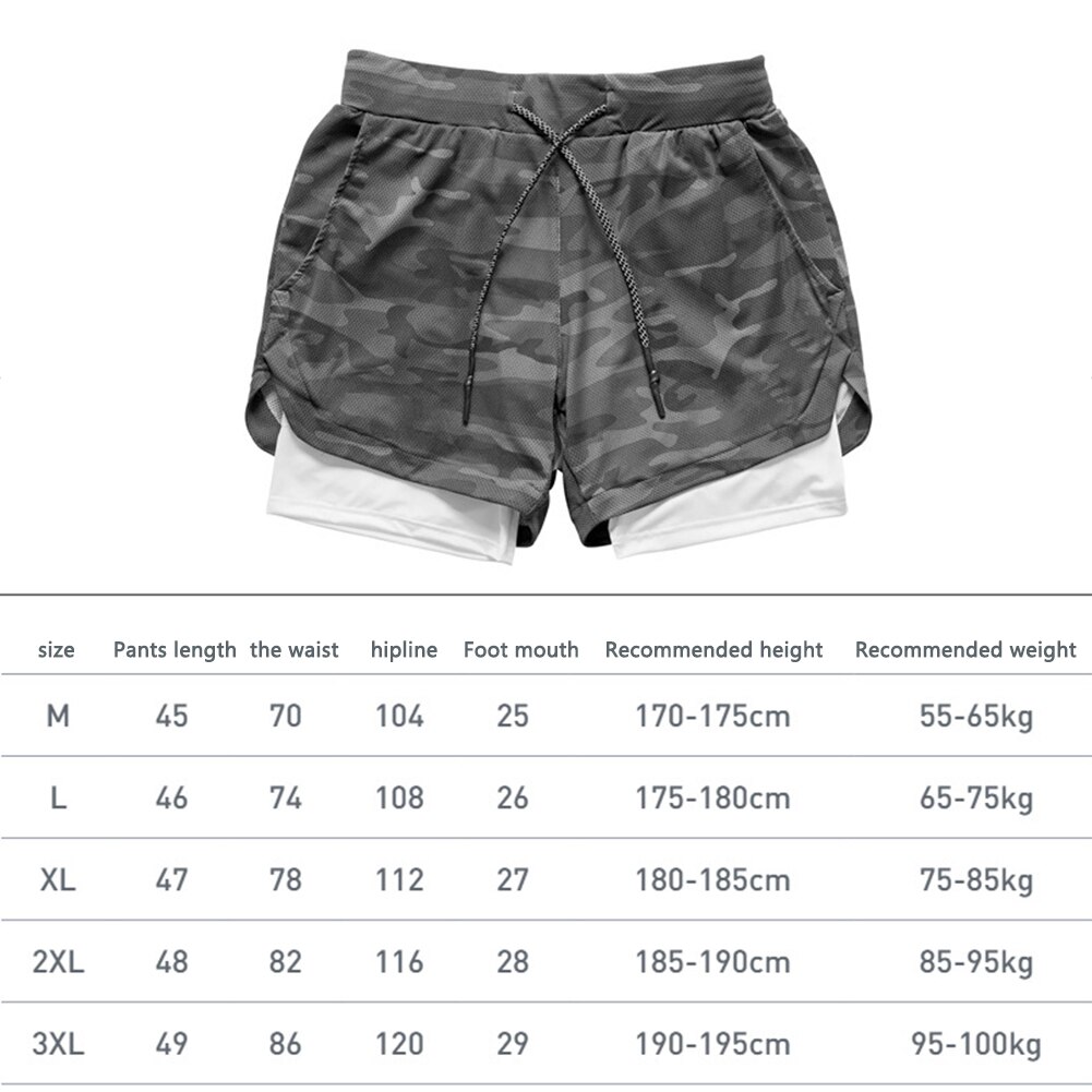 Lauf Camo kurze Hose Männer 2 in 1 Doppel-Deck schnell trocken Fitnessstudio Sport kurze Hose Fitness Joggen trainieren kurze Hose männer Sport Kurze Hosen