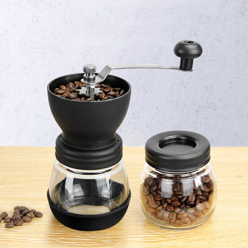 Kaffekvarn mini manuell bönmalningsmaskin i rostfritt stål förvaringsflaska espressotillbehör baristaverktyg