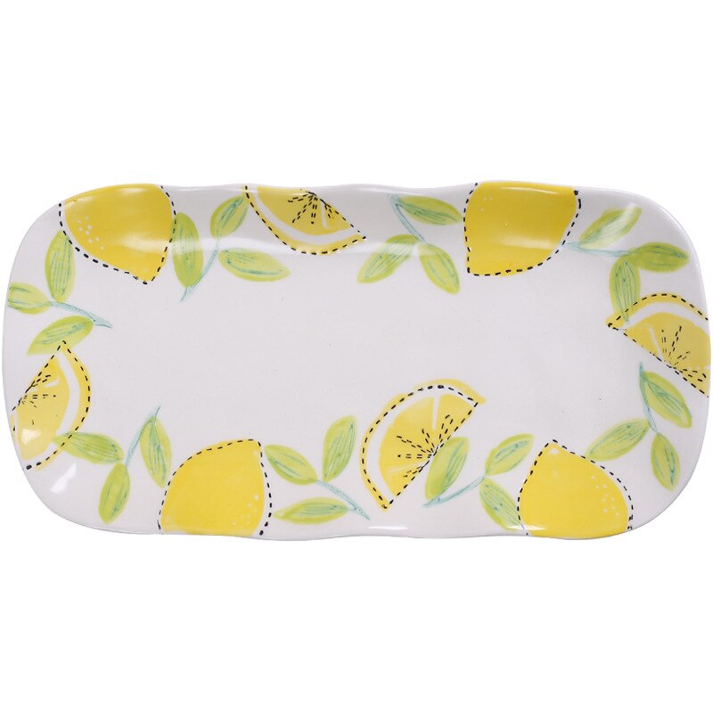 Citron glasur farve tallerken keramisk service rundt fad japansk husholdning rund rektangulær morgenmad kage frugt salat pasta