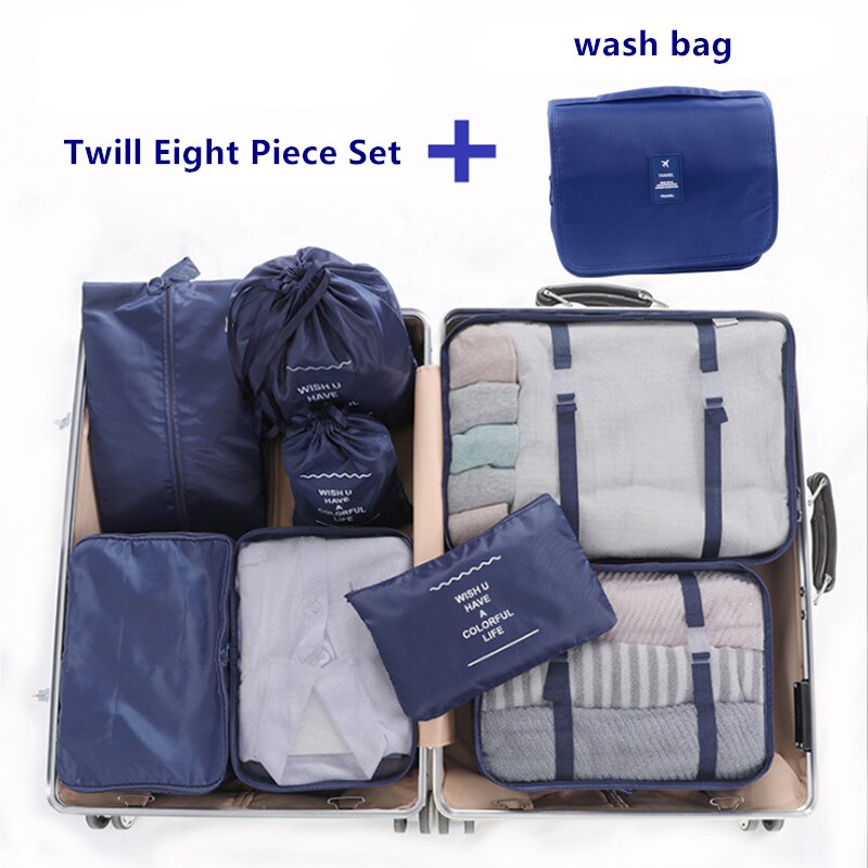 9 stk / sæt kuffert organisere opbevaringstaske bærbar kosmetikpose tøj undertøj sko pakningssæt rejse makeup taske: Flåde