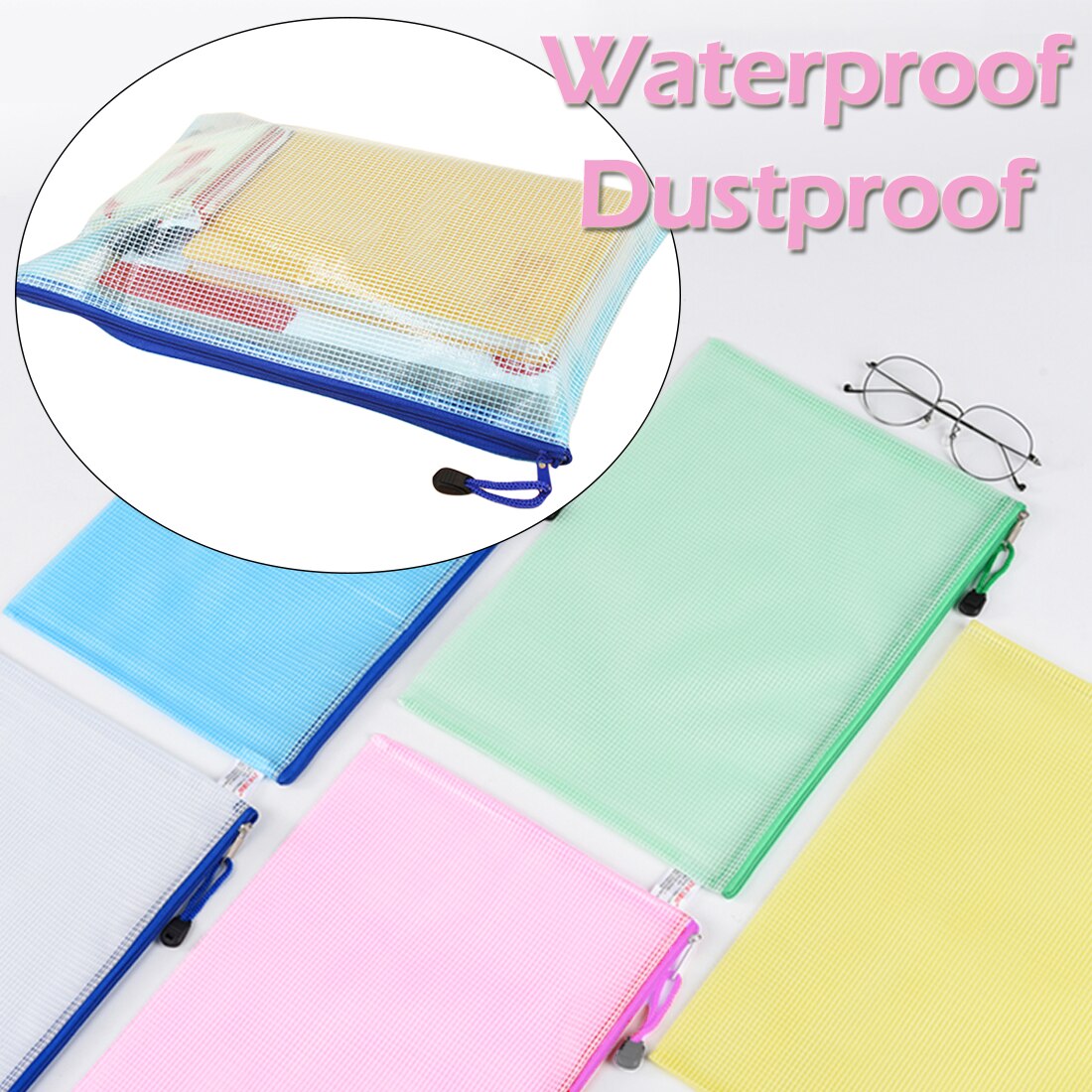 Waterproof Plastic Zipper Paper File Folder Book Pencil Pen Case Bag File document bag A4 Size for office student supplies