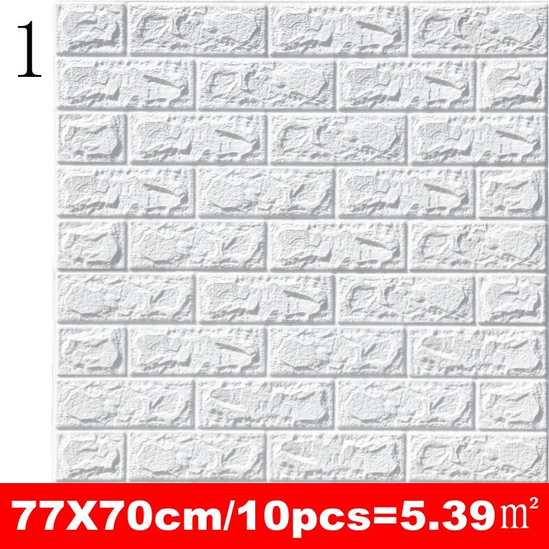 10pcs 3D Wall Sticker Imitation Brick Bedroom Decoration Waterproof Self Adhesive Wallpaper for Living Room Kitchen TV Backdrop: White