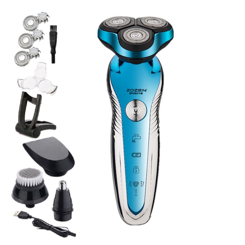 Barbeador elétrico Recarregável USB Display Digital Inteligente de Lavagem de Corpo Inteiro Barbeador máquina de Cortar Cabelo Nariz Aparador de Pêlos de Orelha: 6 IN 1 BLUE