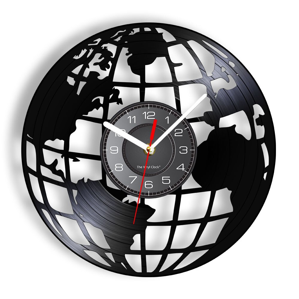 3D Earth Wall Clock Globe Map Home Decor Vinyl Record Wall Clock World Map Interior Modern Clock Housewarming: Without LED