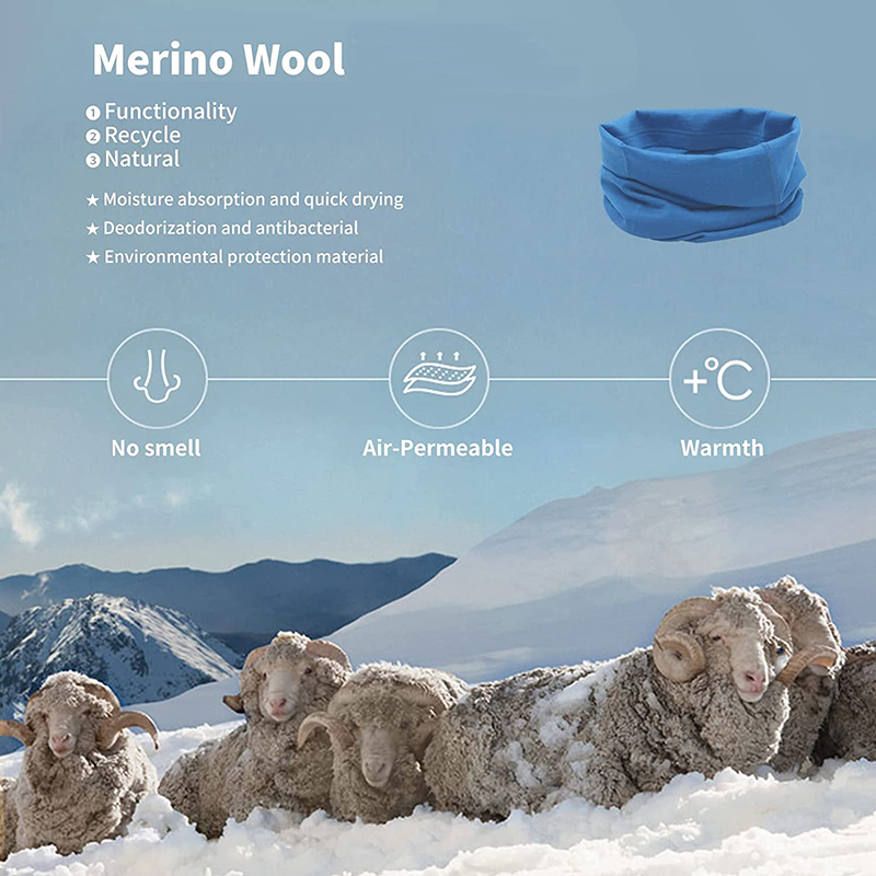 Adult 100% Merino Wool Neck Gaiter Ski Neck Scarf Men Women Bandana Merino 180G Scarf Wool Face Mask Headband Warm Ring Wrap