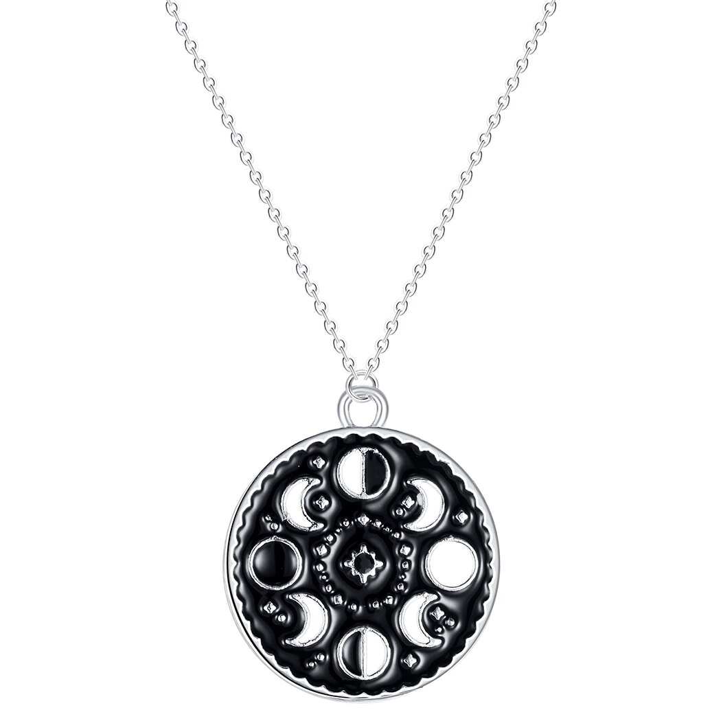 QIMING Moon Phase collana nera per donna Glow In The Dark collane con pendente a mezzaluna Vintage con smalto luminoso incandescente