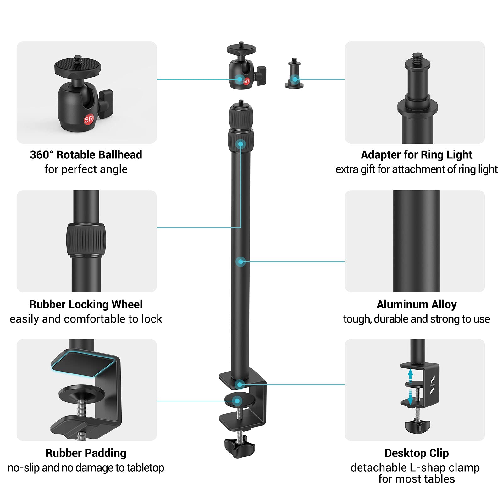SmallRig Camera Desk Mount Table Stand Adjustable Light Stand Tabletop C Clamp with 1/4&quot; Ball Head for DSL Camera 3488