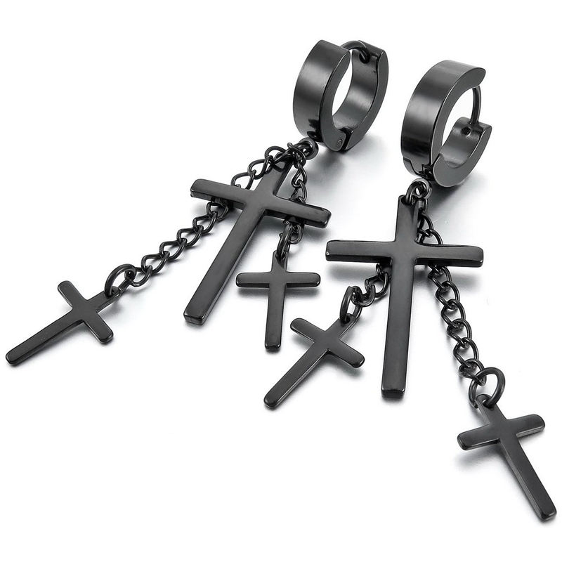 Rvs Oorbellen Oor Clips Oor Studs Zwarte Cross Gothic Punk Rock