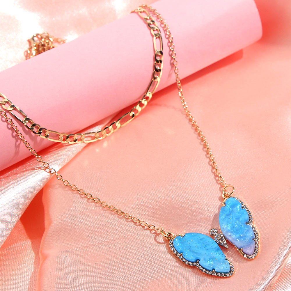 Flatfoosie Trendy Big Butterfly Crystal Pendant Necklace For Women Gold Silver Color Multi-layer Choker Necklace Hip-hop Jewelry