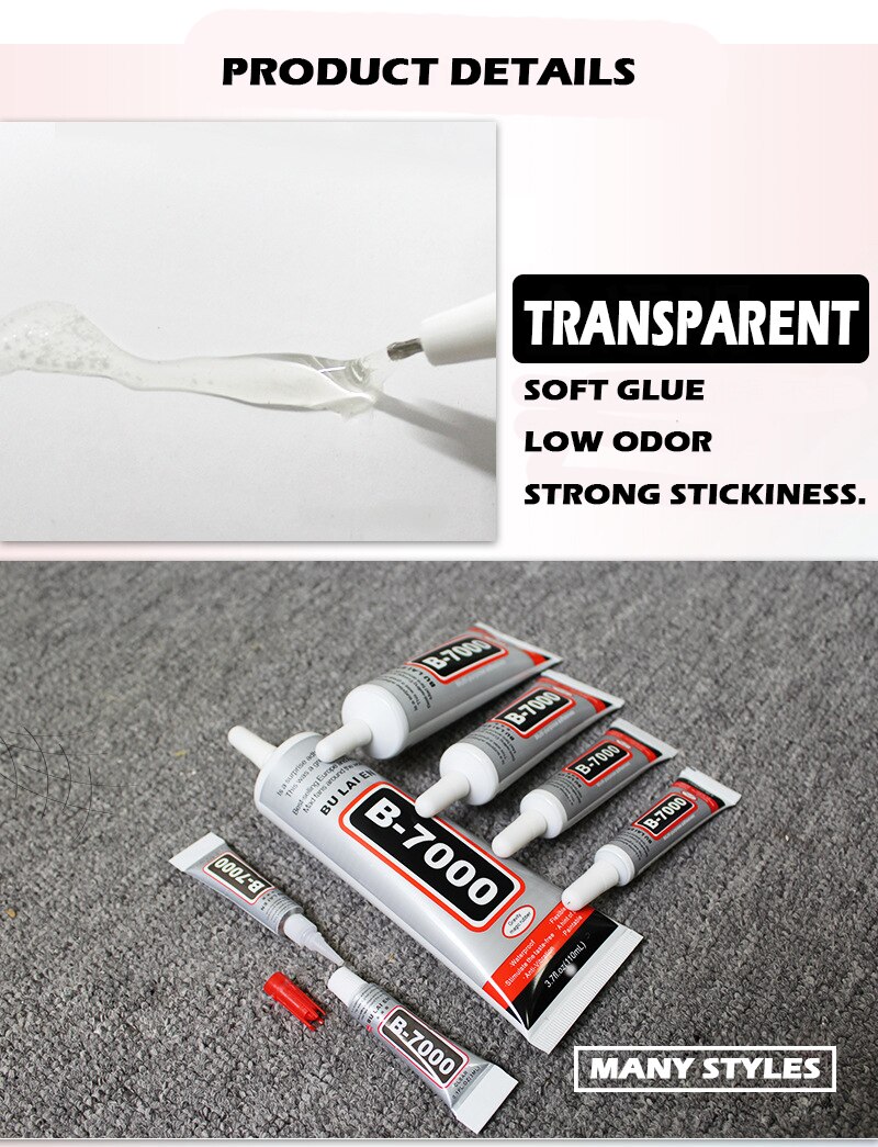 Pegamento líquido B7000 de 15ml, 25ml, 50ml, 110ml, adhesivo transparente para reparación de teléfonos de contacto, pegamento Diy multiusos con punta aplicadora de precisión