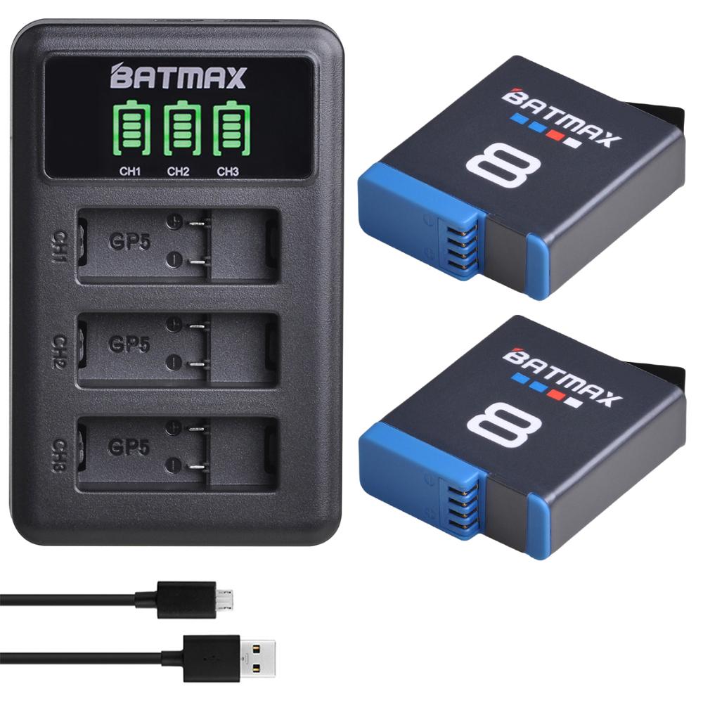 Pour GoPro Hero 8 hero 7 hero8 batterie noire GoPro 5 hero 6 batterie Akkus + LED chargeur USB pour Go Pro Hero 8: 2Pc set