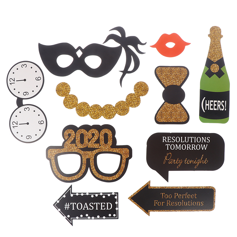 Gelukkig Nieuwjaar Photo Booth Props Xmas Party Decoratie Fotolijst Gelukkig Nieuwjaar Geschenkdoos Label Stickers Kerst supply