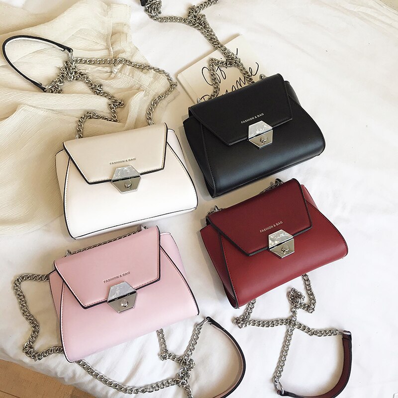 Sommar liten väska populära kedjor lås budväska kvinnor enkel vild axel tjejväska svart röd