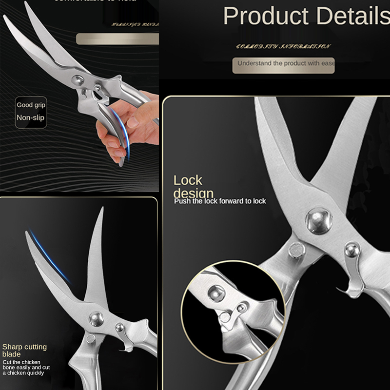 Wooden Handle Kitchen Knives Chef Knife Powerful Chicken Bone Scissors Duck Fish Cutter Stainless Steel Cleaver Knife Scissors