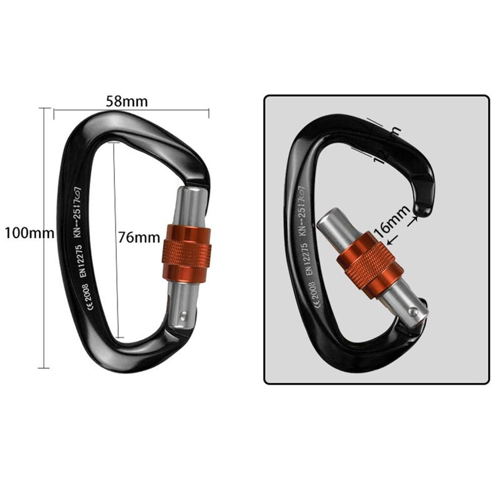 Mosquetón de escalada de rocas en forma de D 25KN, gancho de seguridad, escalador de Magnalium forjado en para senderismo, viajes, montañismo, Karabiner-CE Eertif: Black