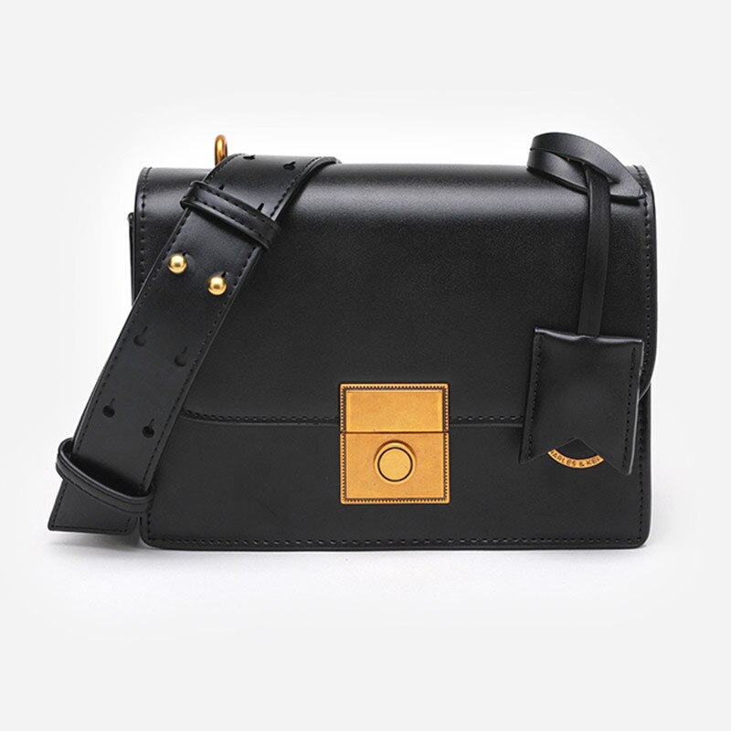 Bred skulderrem dame koreansk stil lille frisk skulder/crossbody taske lille firkantet taske kvinder: Sort