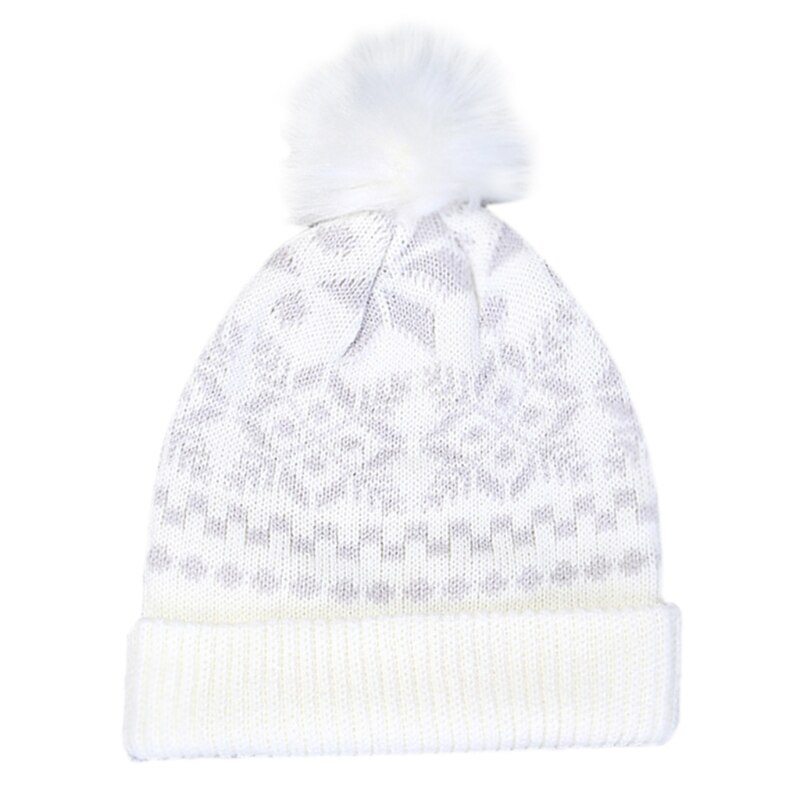 Women Christmas Snowflake Winter Knitted Beanie Hat Cute Fluffy Pompom Stretch Cuffed Skull Cap Ski Ear Warmer: 1