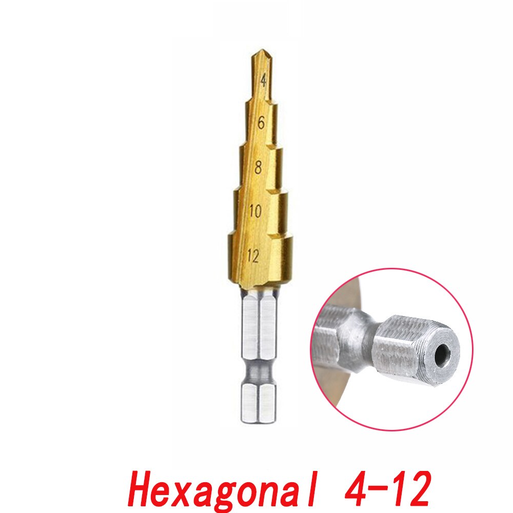HSS Titanium Coated Step Drill Bit Drilling Power Tools for Metal High Speed Steel Wood Hole Cutter Cone Drill 4-12 4-20 4-32 Mm: 4-12 Hexagon