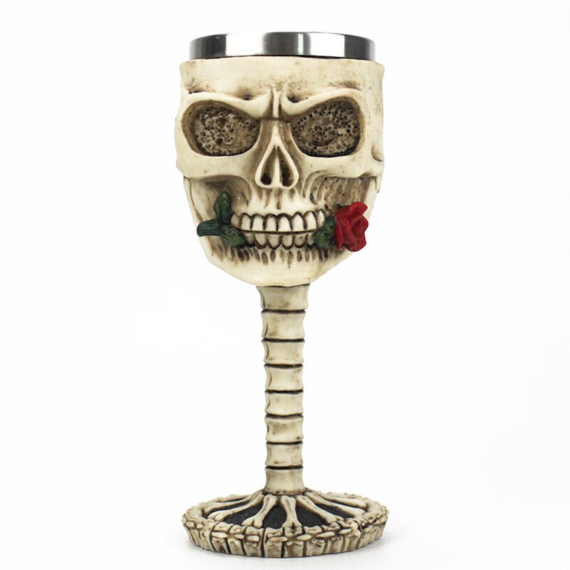 Rose Skull Gothic Wine Glass The Gothic Romance Themed Goblet Retro Stainless Steel&amp;Resin Wine Cup BEST Birthday Halloween: Default Title