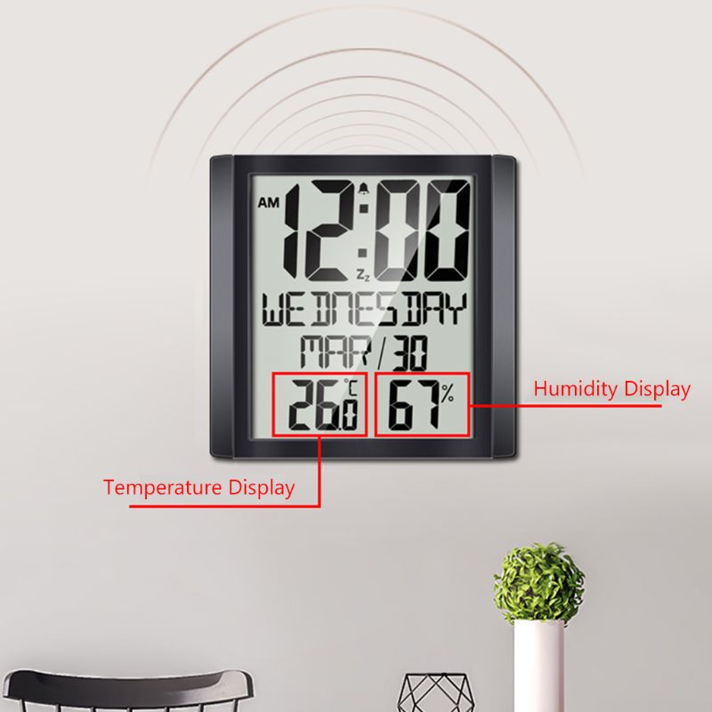 Wall Clock Extra Large Digital Display Time Day Calendar Indoor Thermometer Hygrometer Table Desk Stand &amp; Wall Hanging