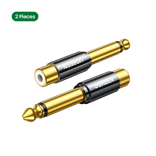 Ugrønn rca  til 6.5mm 6.35mm 1/4 adapter gullbelagt leie kobber 6.5mm hann til rca hunn til jack ts mono adapter lydkontakt: 2 stk
