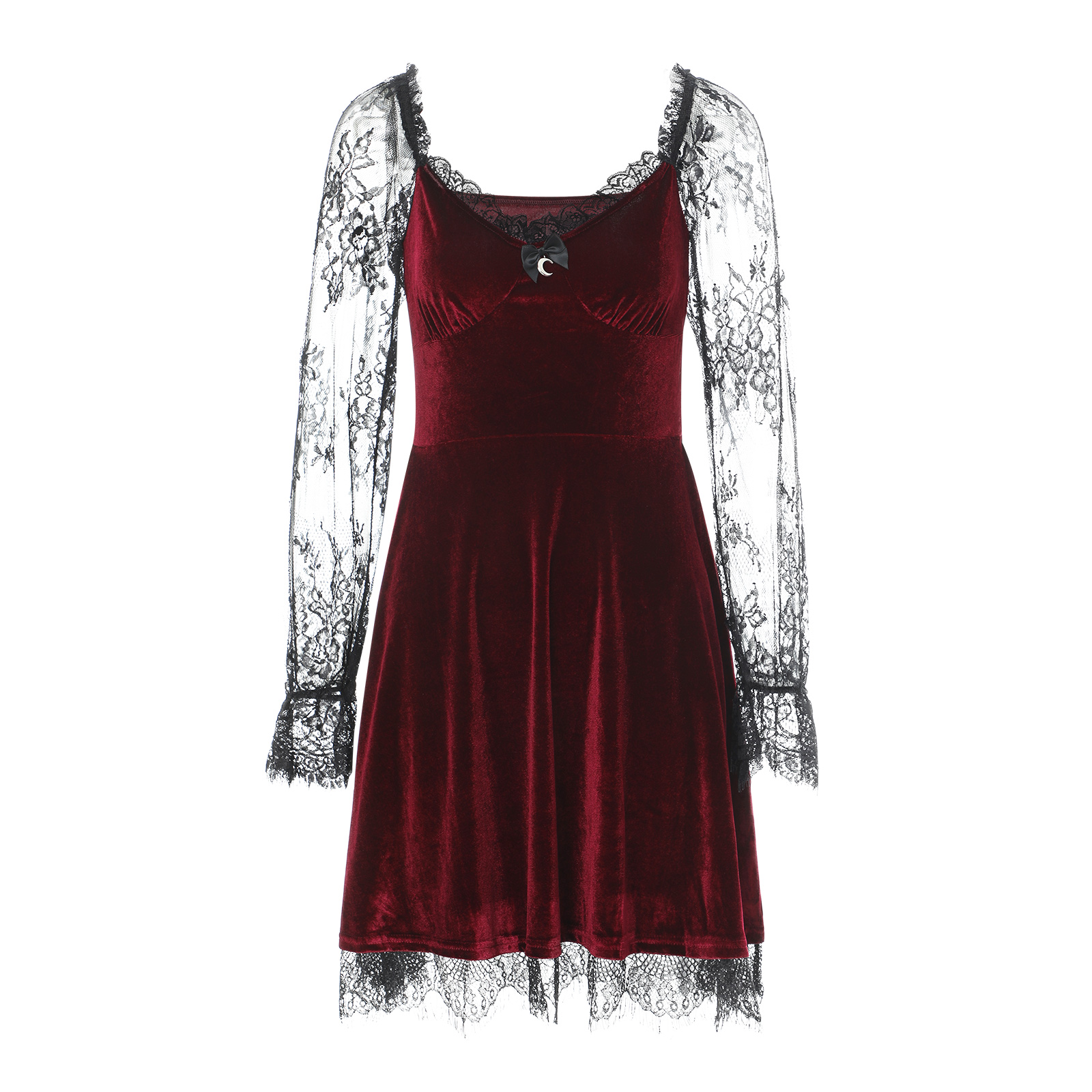E-girl – Mini robe gothique noire Grunge, garniture en dentelle, taille haute, moulante, Y2K, Vintage des années 90, Punk, Harajuku, vêtements Lolita
