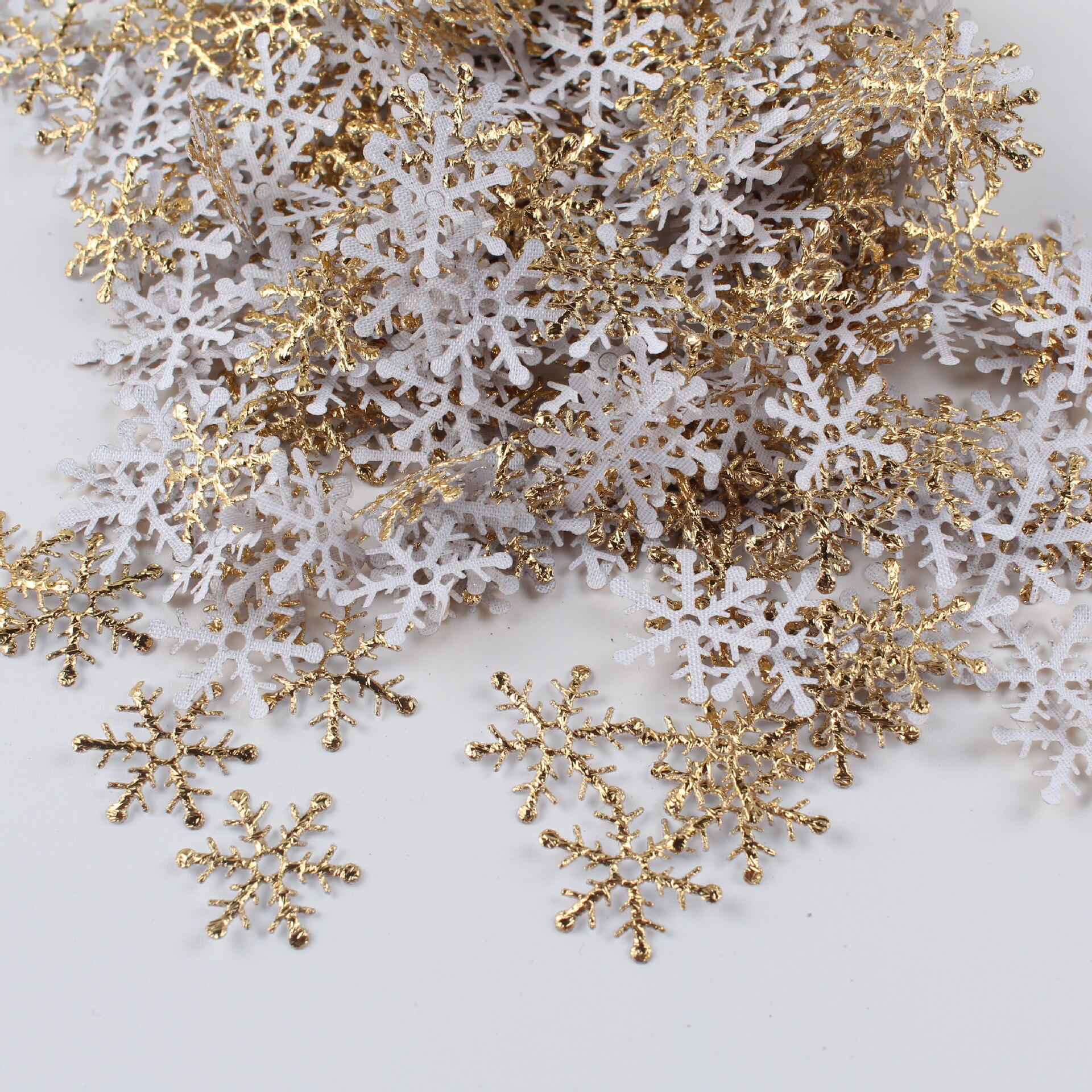 300 Stks/partij Sneeuwvlokken Kerstversiering Kerstboom Opknoping Ornament Garden Wedding Party Kerst Sneeuw Vlokken Decor: Gold