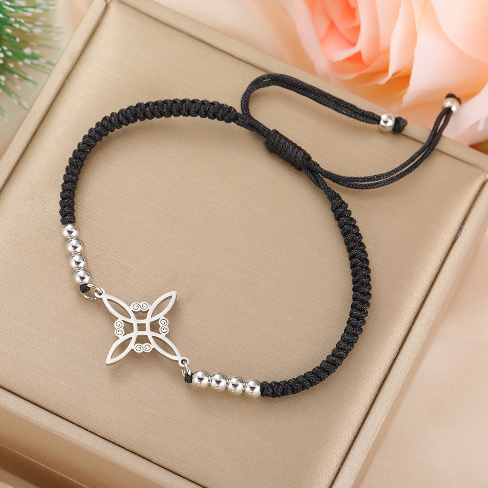 Dawapara – Bracelet à breloques avec nœud de sorcière pour femmes, amulette de Protection des nœuds celtiques, chaîne de perles en acier inoxydable, bijoux Wiccan de sorcellerie: Champagne Or