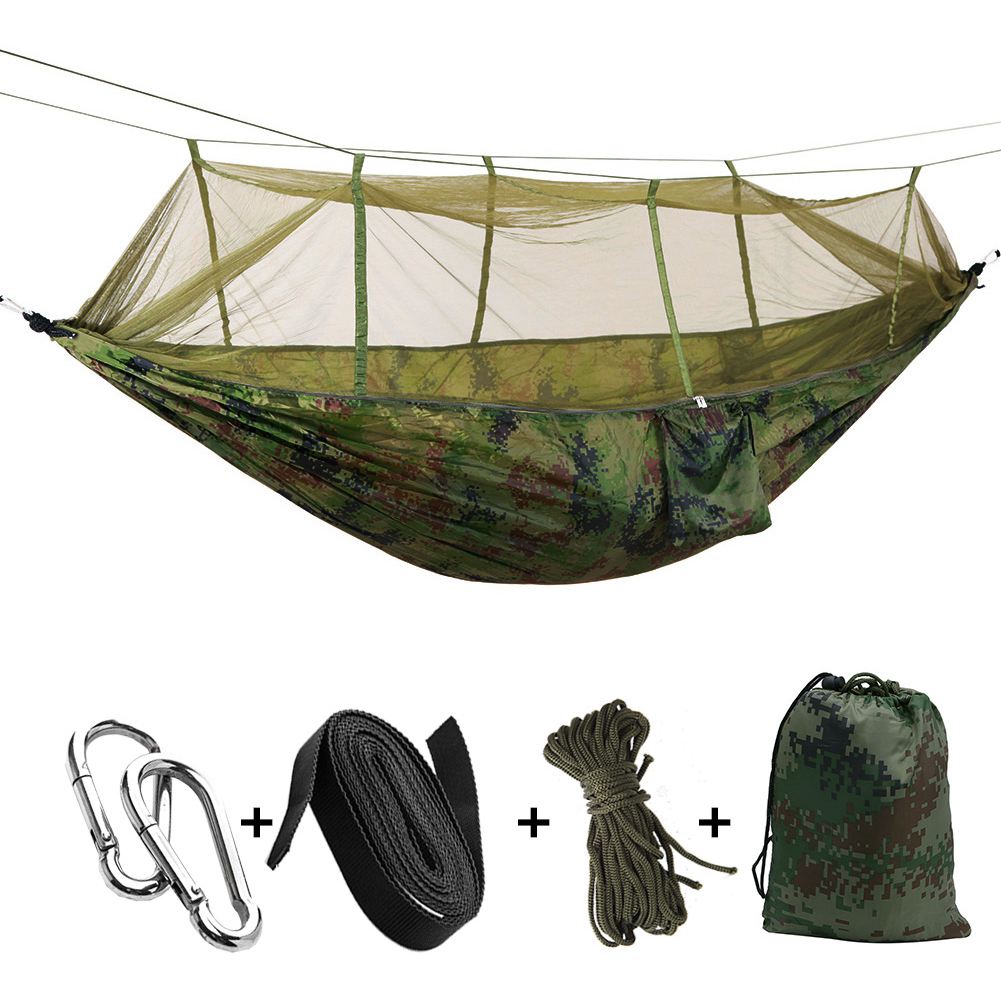 Draagbare Hoge Sterkte Parachute Stof Camping Hangmat Opknoping Bed Met Klamboe Slapen Hangmat