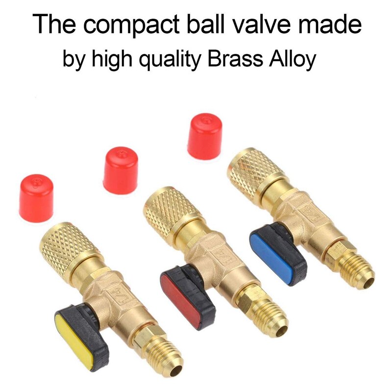 3Pcs/Set Brass R410A Refrigerant Straight Ball Valves AC Charging Hoses Brass 1/4 inch Male To 1/4 inch / 5/16 inch Female SAE V