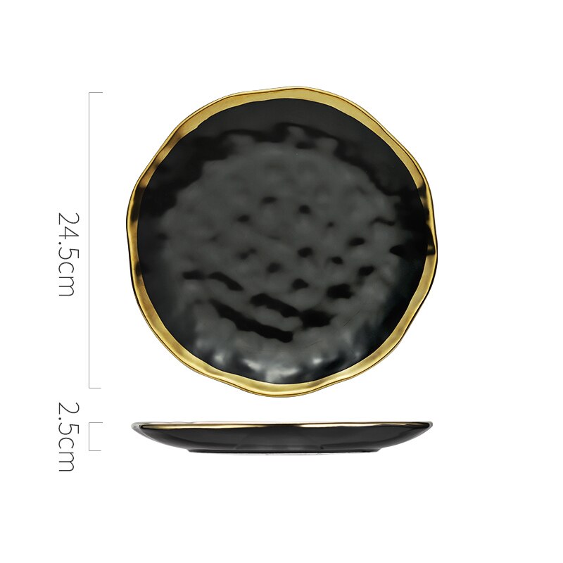 Ceramic Dinner Plate Gold Inlay Snack Dishes Luxury Gold Edges Plate Dinnerware Kitchen Plate Black White Tray TablEware Set: Large Black