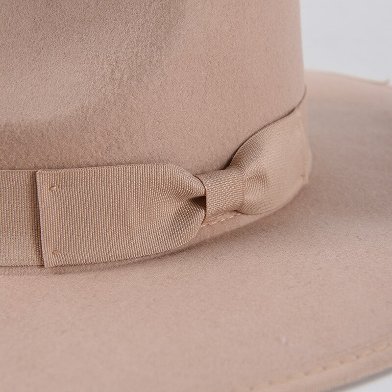 Breiter Fedora-hoed, oprolbaar, voor trekking, 100% viltwol, waterdicht en flexibel, met leren band, uniseks, kleur en maat naar keuze, Beige, 59