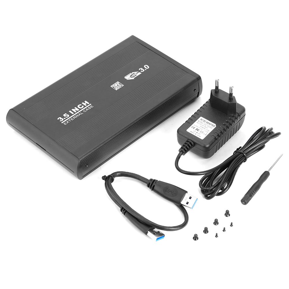 3.5 tums hårddiskfodral sata till usb 3.0/2.0 aluminiumlegering hdd-fodral extern hårddiskhölje med usb-kabel för pc-dator: Usb 3.0 ssd eu