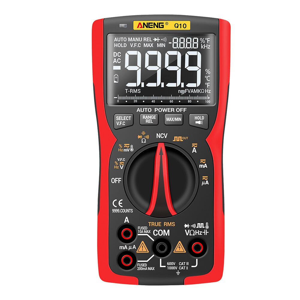 ANENG Q10 Digital Multimeter True RMS Analog Tester Meter Capacitance Meter DIY Transistor Capacitor NCV Tester: Red