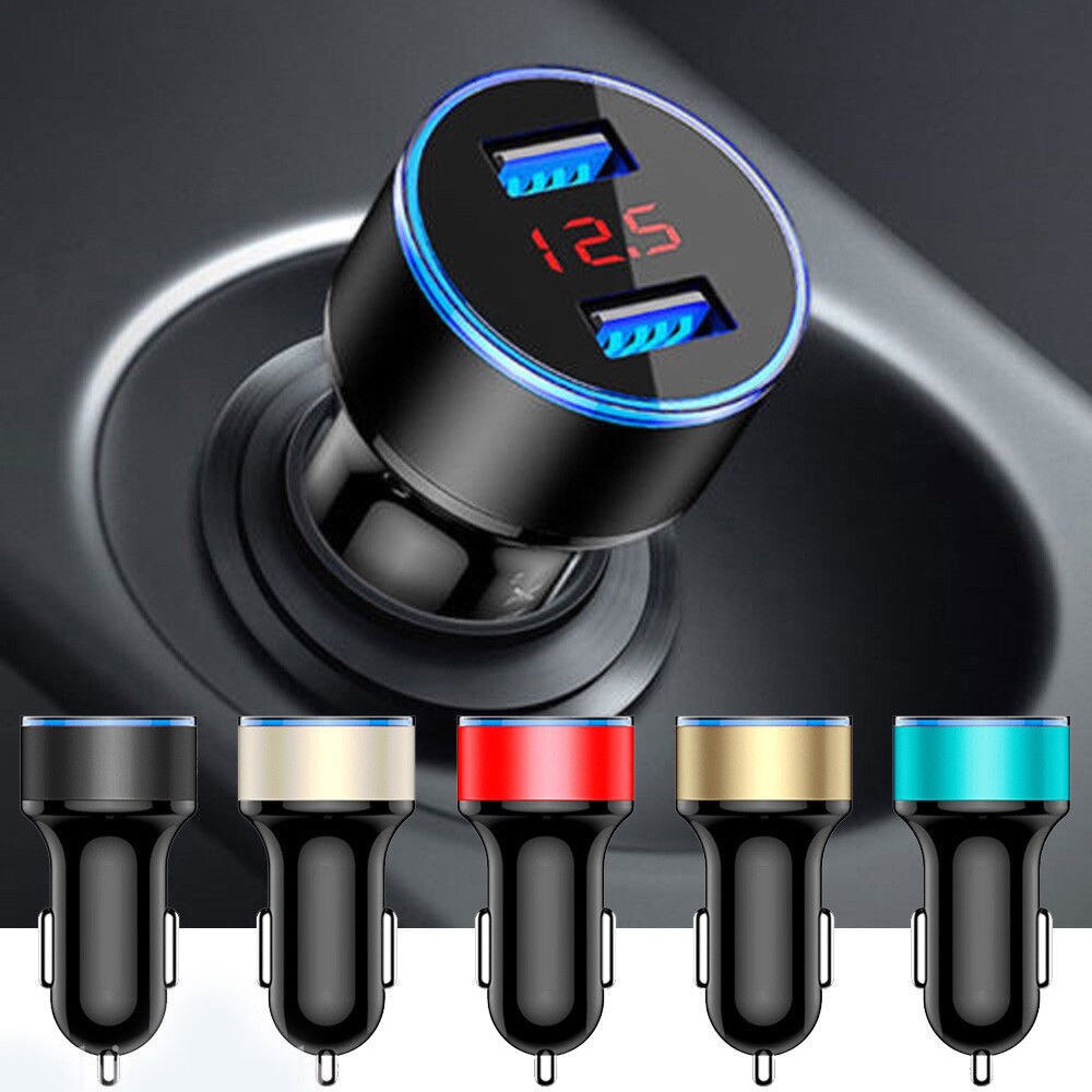 Car Charger With Lights Digital Display 3.1A 5V Auto Charger For Vehicle Charging In Red Digital Display