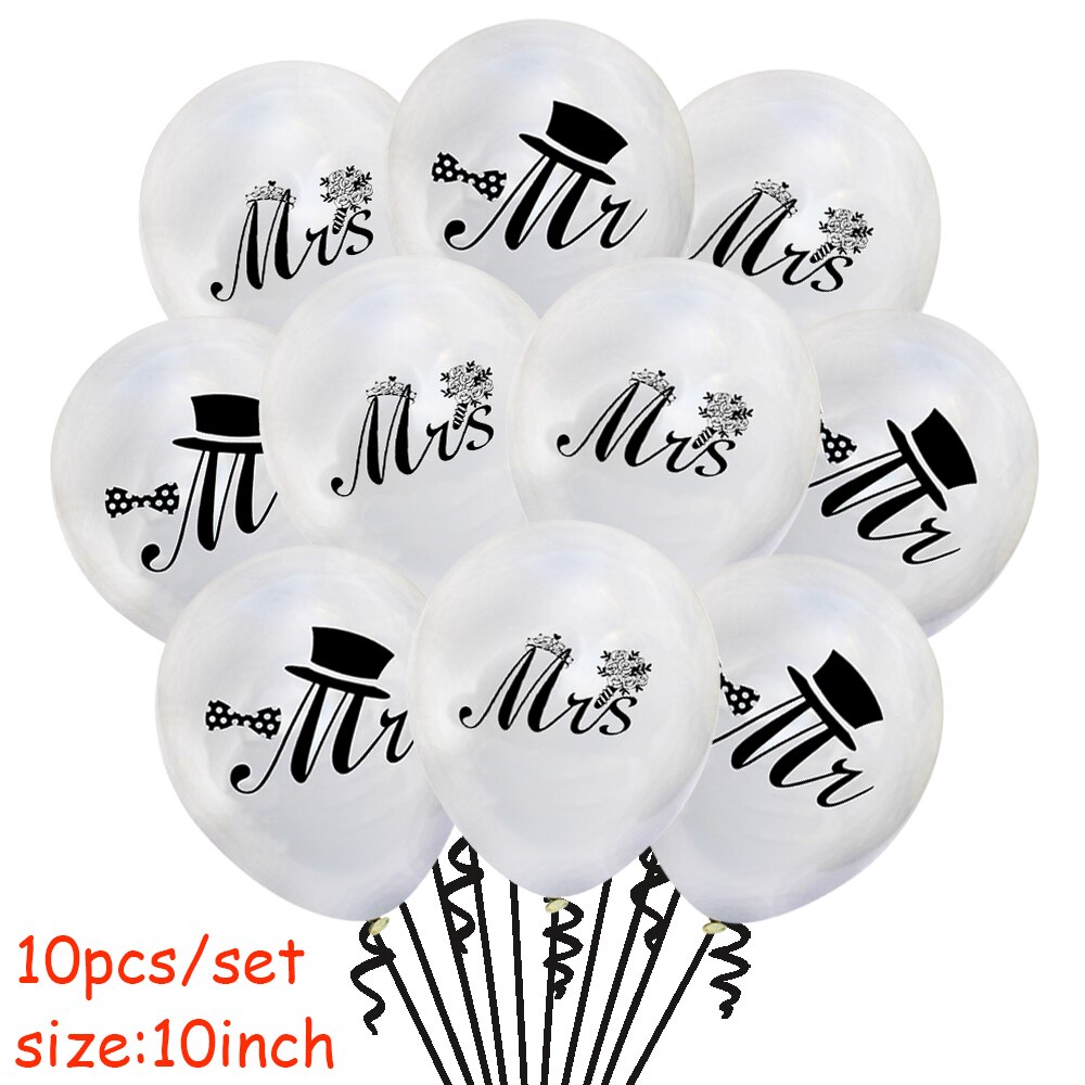 10 st/set runt vitt tryck mr&mrs latexballonger brud att vara kärlek förlovning höna bröllopsfest dekoration festtillbehör: Blanda 10 st