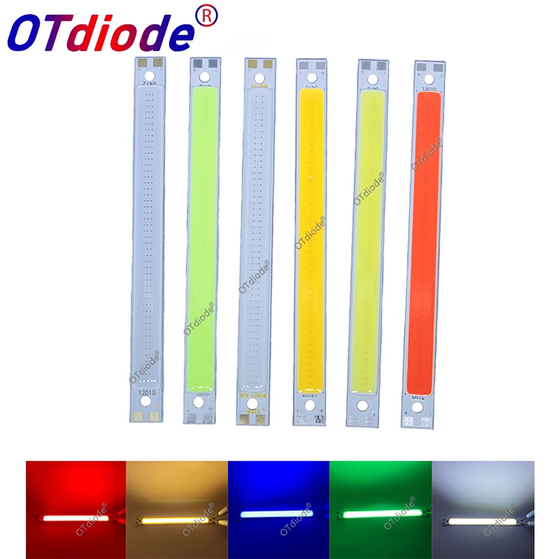 Led cob strip 120*10mm lampen 9v 12v dc 10w warm wit blauw rood groen flip chips voor doe-het-zelf autoverlichting cob led buizen
