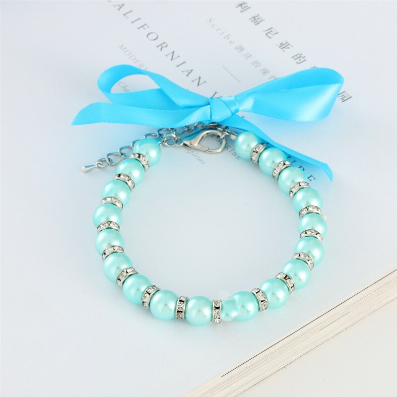 Pet Pearl Collar Dog Rhinestone Shiny Princess Necklace Cat Bow Adjustable Pendant Decoration Pet Supplies Chihuahua Accessories: Blue / S