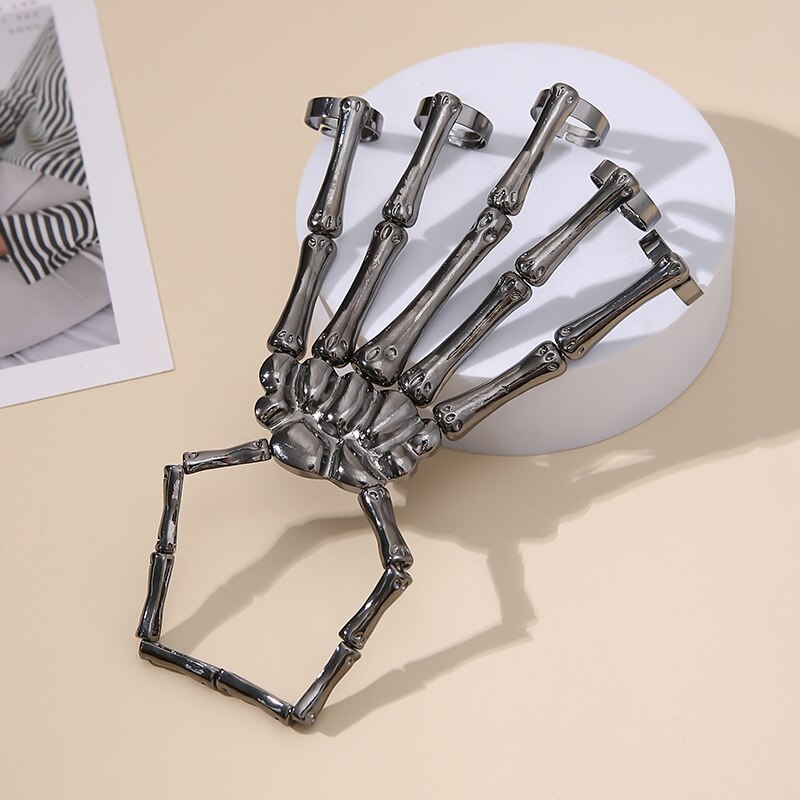Neue Punk Schädel Armbinde Für Frauen Männer Hand Knochen Einstellbare Fünf Finger Ring Armreifen Metall Armbänder unisex Hüfte hüpfen Schmuck