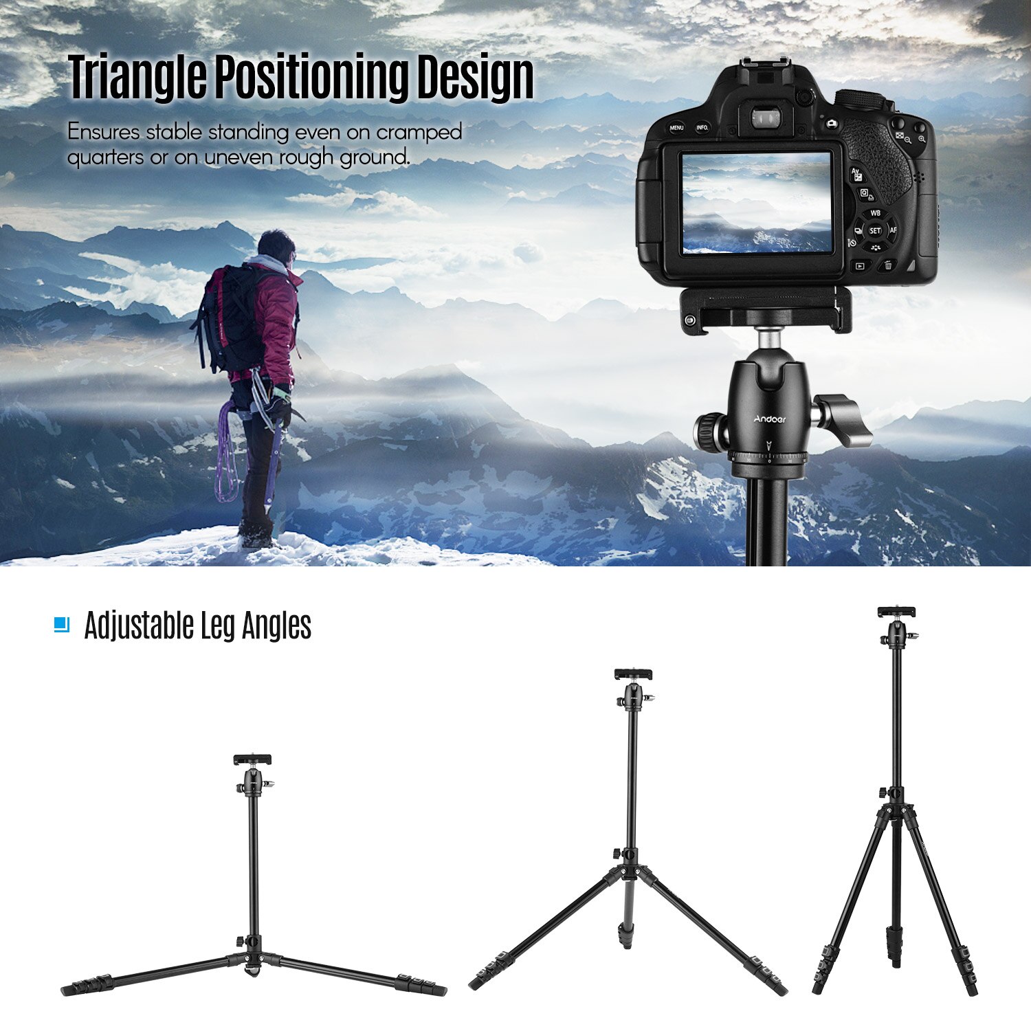 Andoer Q160H Portable Camera Tripod Horizontal Mount Travel Tripod with Remote Control for DSLR Cameras Smartphones