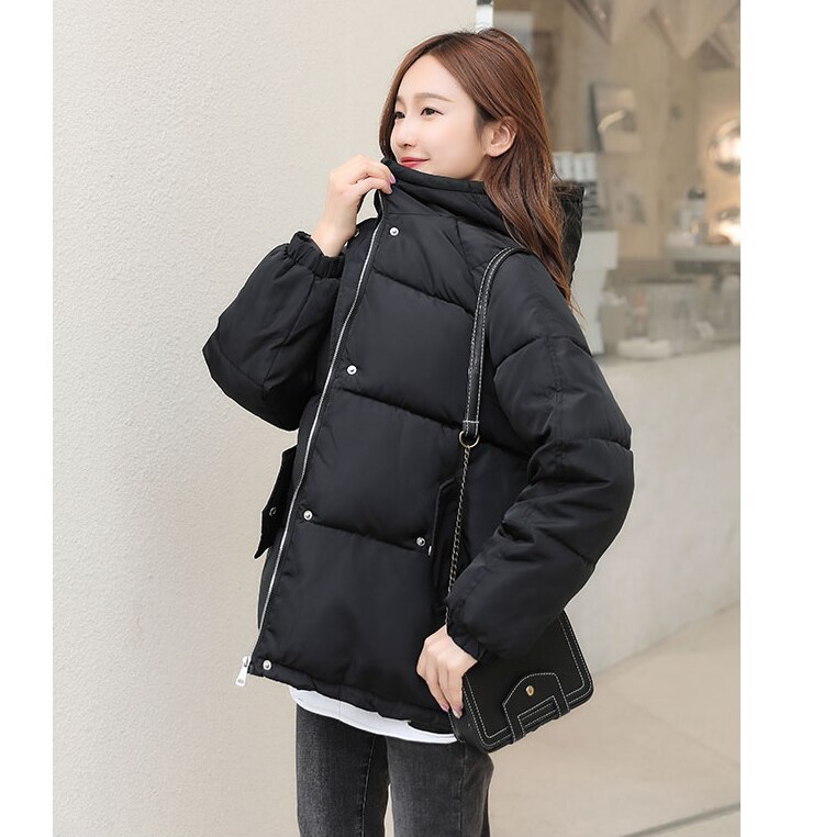 Barsel vinter outfit løs bomuld frakke ensfarvet langærmet plus size hætte bomulds vatterede jakker gravid kvinde outwear: Sort / Xl