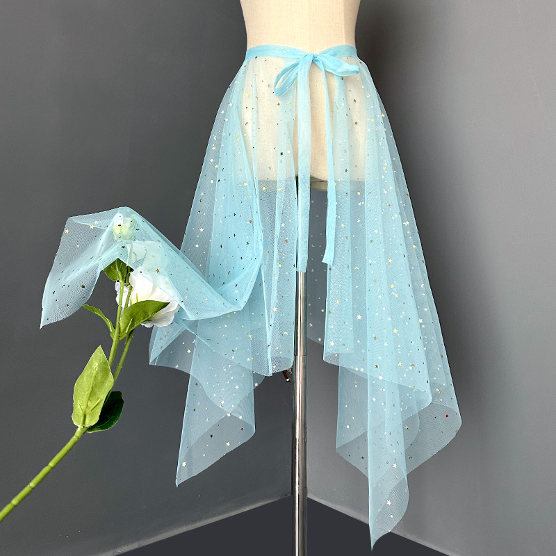 Gonna da donna in rete con stelle a rete glitter irregolari Gonna da balletto monopezzo Gonna lunga in tulle a vita alta Spettacolo di danza cosplay: verde
