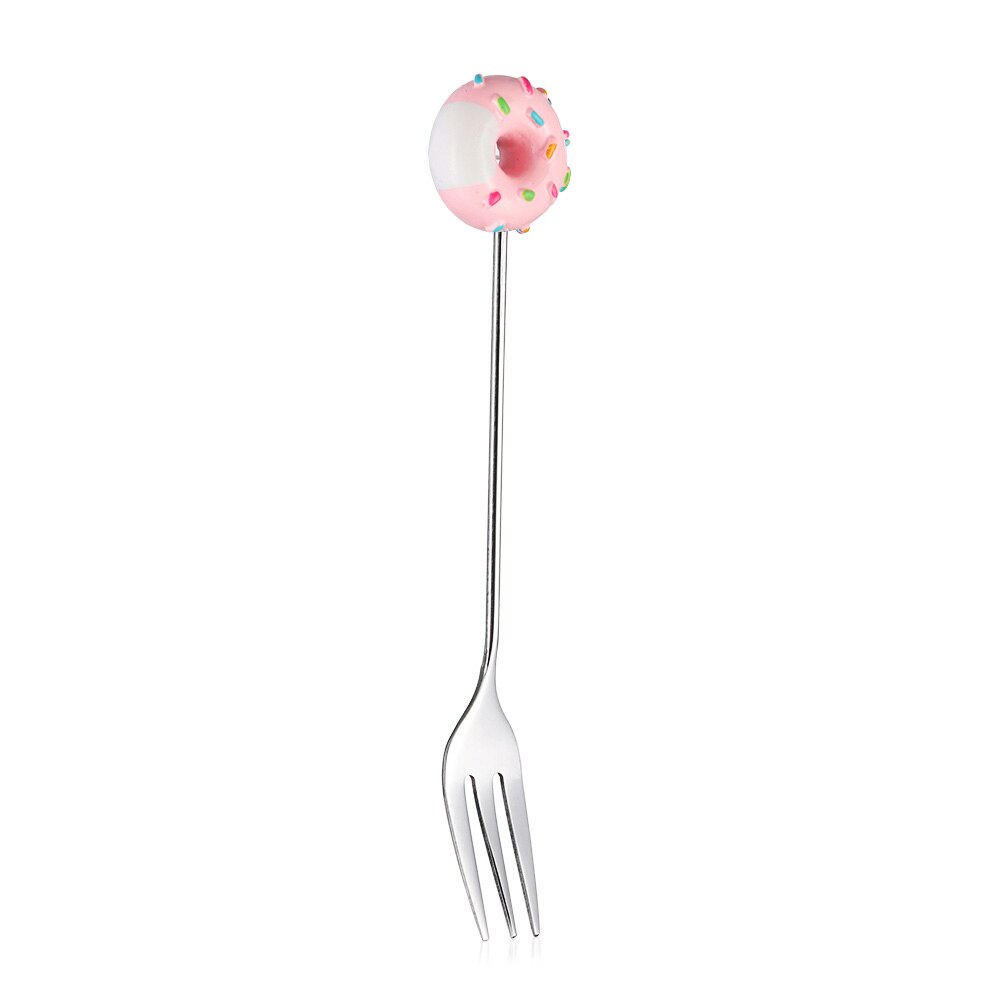 Donut Cute Stainless Steel Doughnut Dessert Spoon Fork Coffee Ice Cream Candy Kitchen Flatware Baby Kids Dinnerware: Pink Fork