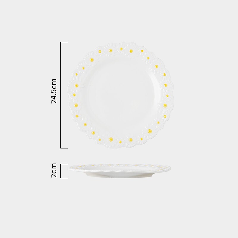 Ceramic Embossed Daisy Dinner Set Plate And Dishes Household Soup Bake Bowl Crockery Tableware: 10inch plate