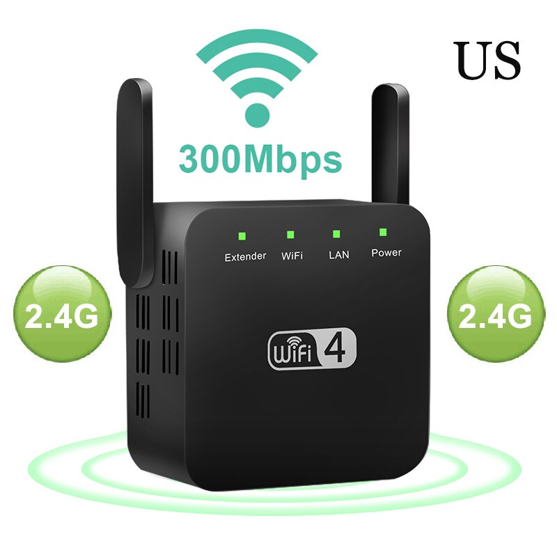 Wireless Wifi Extender WiFi Repeater Long Range Signal Repiter 360 Degree Full Signal Coverage 1200Mbps WiFi Router Amplifier: 300 mbps Black US