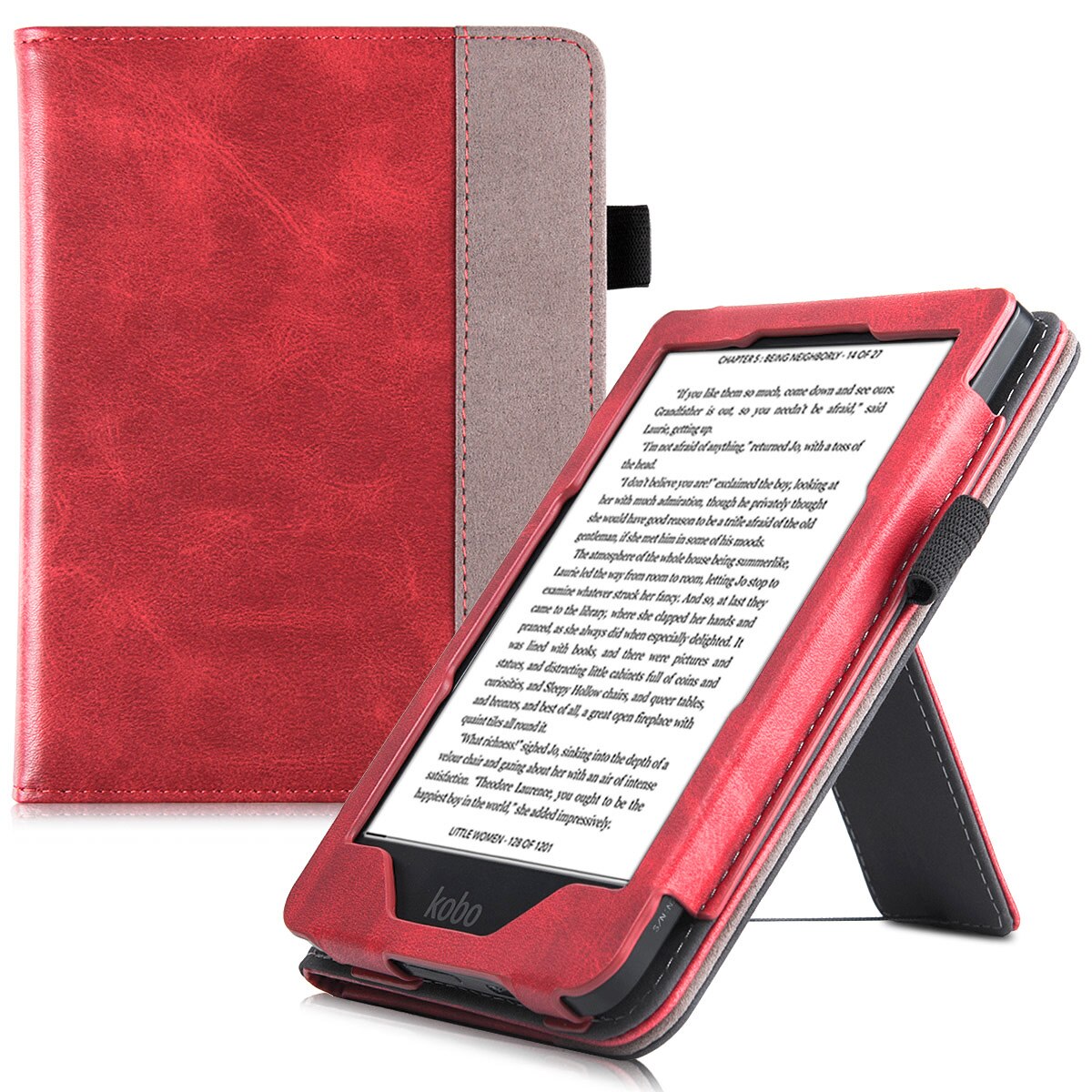 Stand Case for Kobo Clara HD eReader - PU Leather Protective Cover with Hand Strap/Magnetic Closure and Auto Sleep/Wake: Wine Red