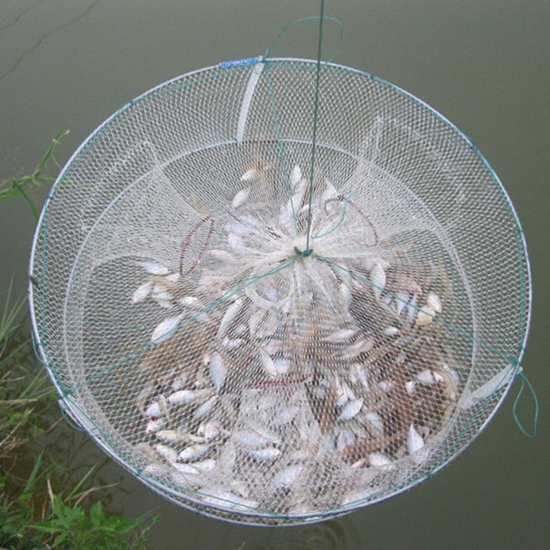 1 Uds. Trampa de red plegable para pesca de camarones, peces, cangrejos, 4 agujeros, cangrejos, langosta, rejilla fundida, jaula de inmersión 33*12cm