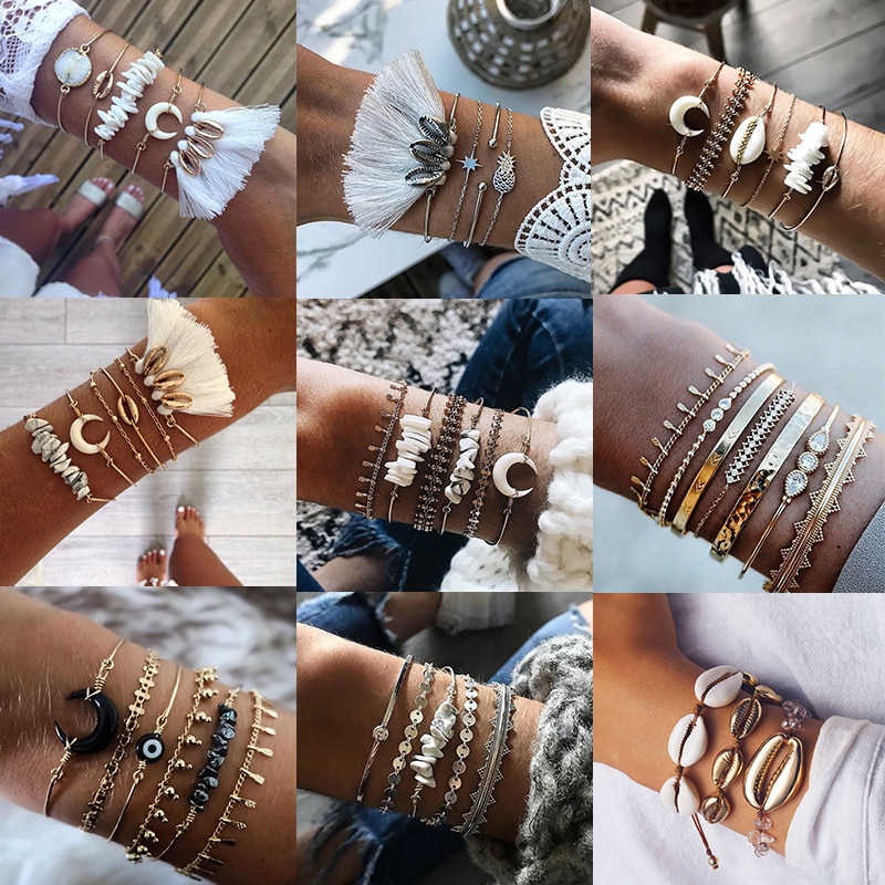 KISSWIFE-brazalete bohemio con borla de Luna y concha para mujer, brazalete Retro geométrico, amuleto para , accesorios de joyería de boda
