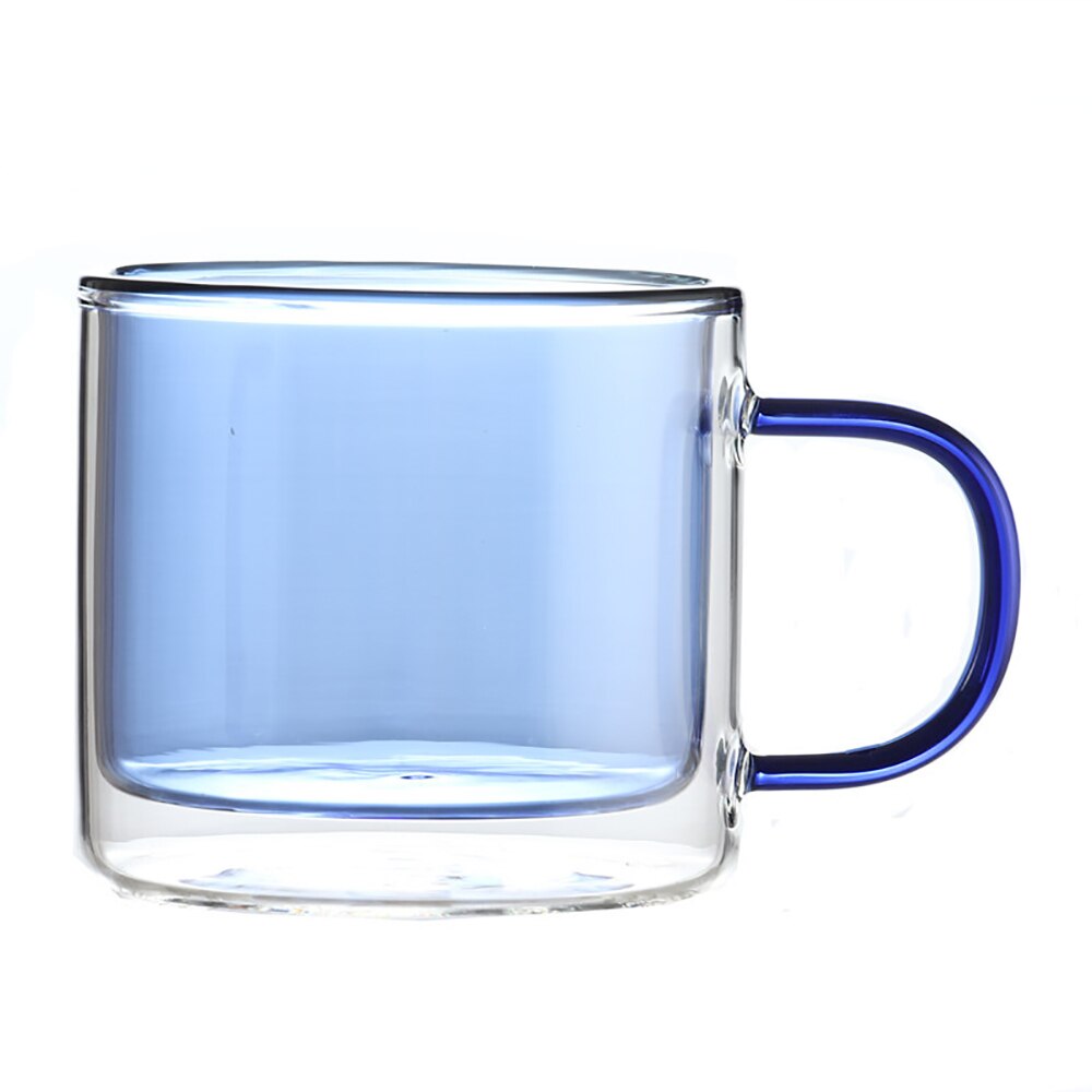 Vasos dobles de Color hechos a mano, tazas de cristal de borosilicato de alta resistencia al calor para el desayuno, tazas de 250ml para café, leche, jugo, avena: BLUE