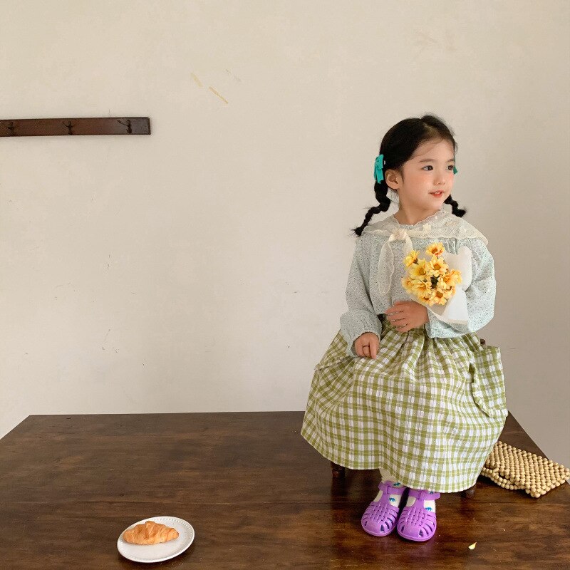 Gonne per ragazze 2022 primavera nuovi bambini moda cotone Plaid lungo abbigliamento ragazza bambino A-line bambino gonna con volant per bambini